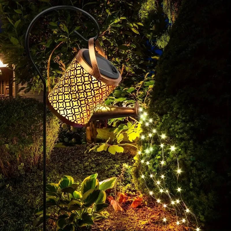Solar Metal Watering Can Plant Light with LED String and Ground Stake - Image 9