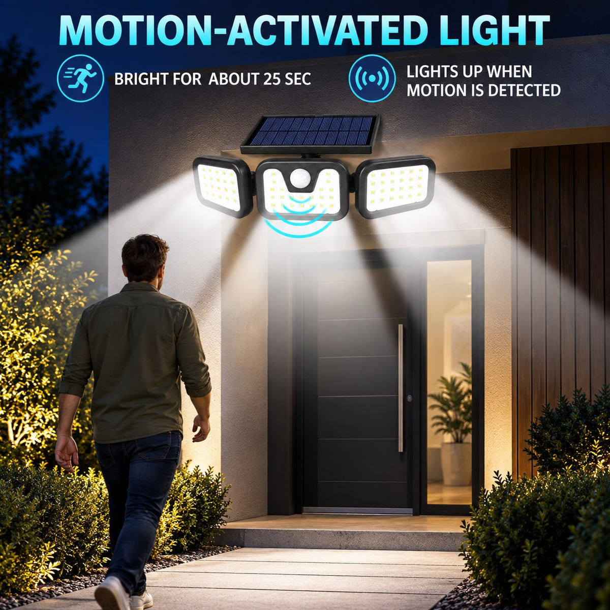 Solar Outdoor Light with Motion Sensor Rechargeable Security and Adjustable LED Panels - Image 1