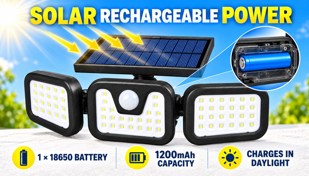 Solar Outdoor Light with Motion Sensor Rechargeable Security and Adjustable LED Panels - Image 3