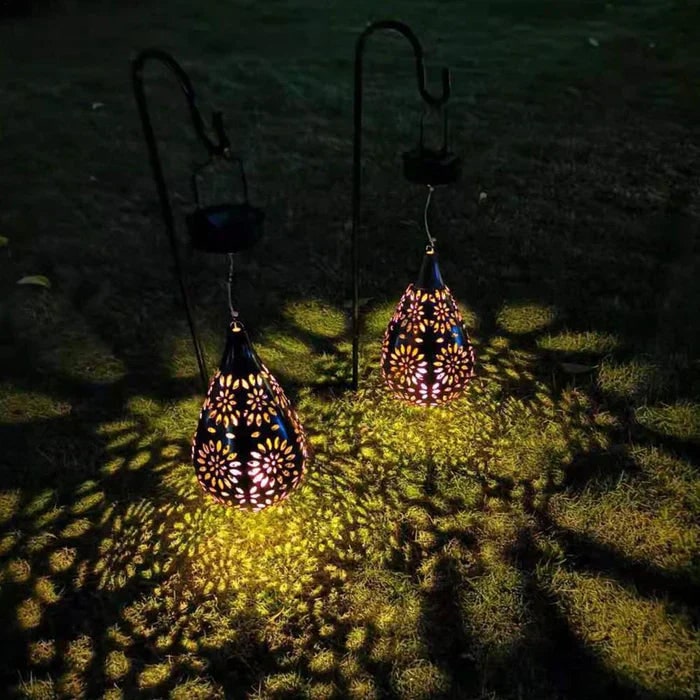 Solar Powered Hanging Lantern Outdoor with Floral Cutout Design and Warm LED Light - Image 5