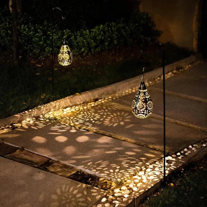 Solar Powered Hanging Lantern Outdoor with Floral Cutout Design and Warm LED Light - Image 6