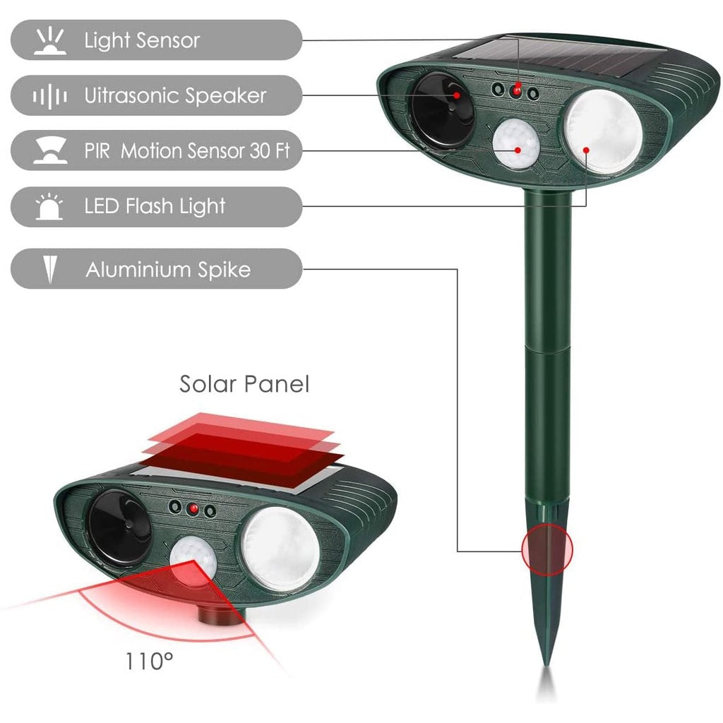 Solar Powered Ultrasonic Pest Repeller with Motion Sensor and LED Flashing Light for Garden - Image 10