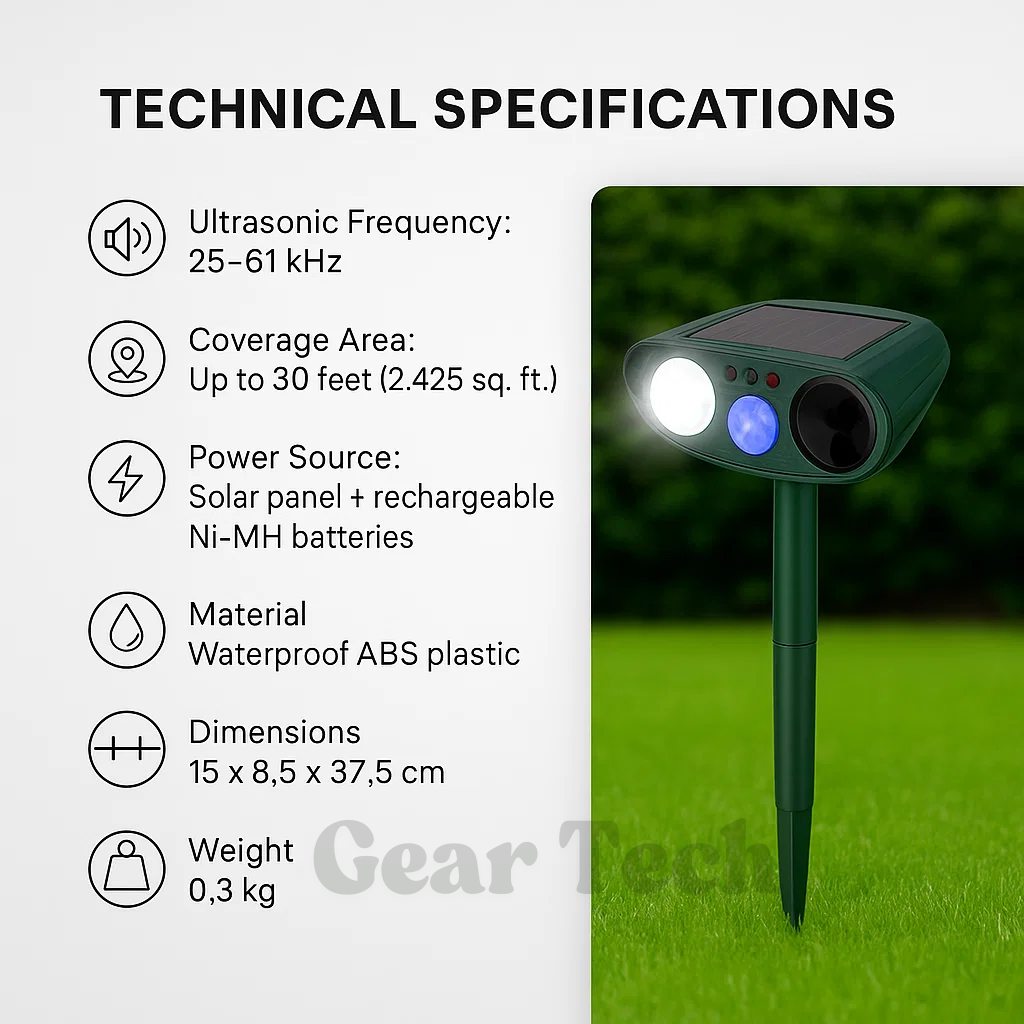 Solar Powered Ultrasonic Pest Repeller with Motion Sensor and LED Flashing Light for Garden - Image 3