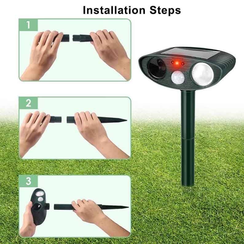 Solar Powered Ultrasonic Pest Repeller with Motion Sensor and LED Flashing Light for Garden - Image 8
