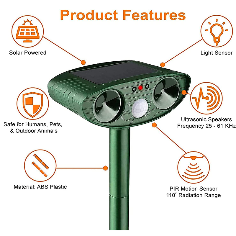 Solar Powered Ultrasonic Pest Repeller with Motion Sensor and LED Flashing Light for Garden - Image 9