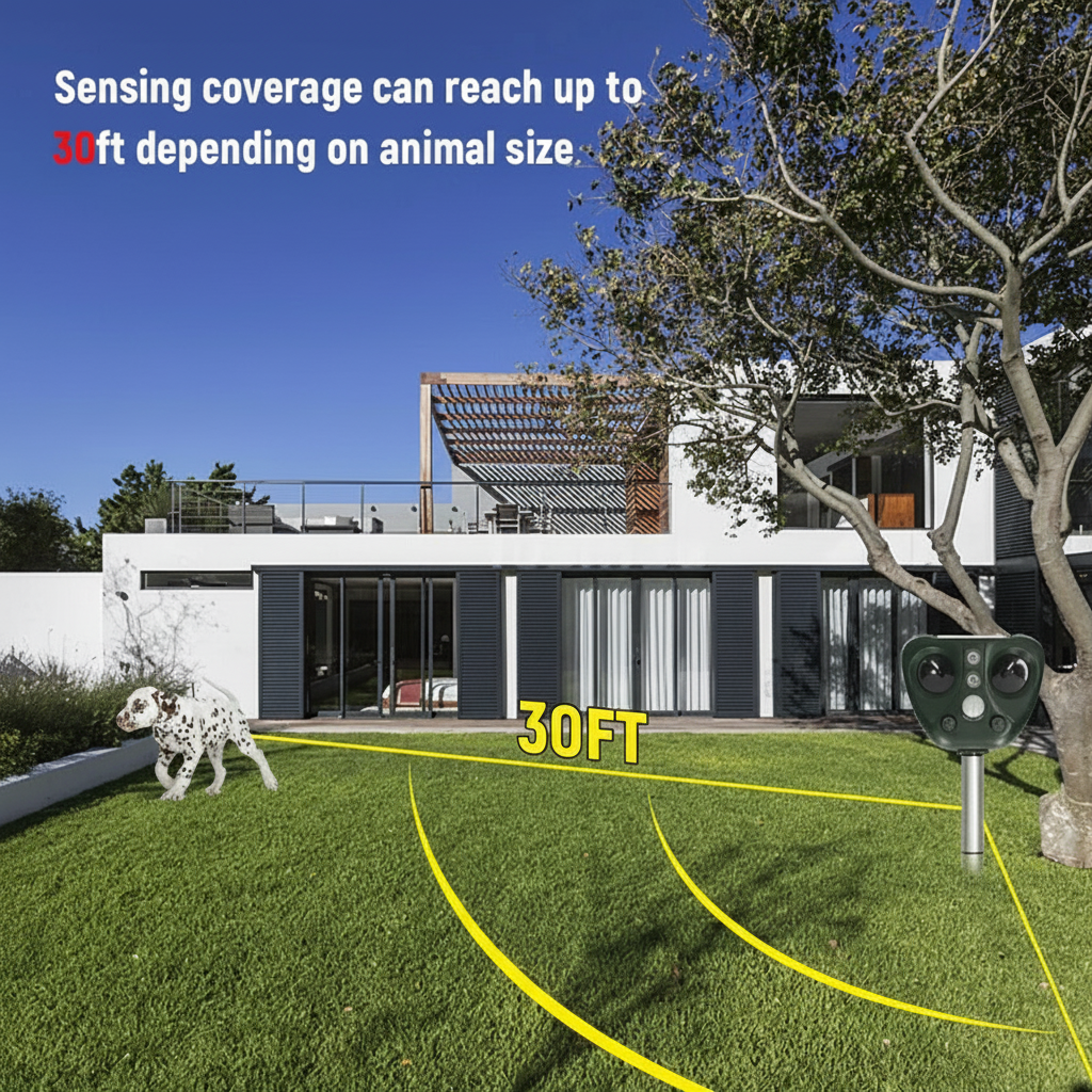 Solar Ultrasonic Animal Repeller Motion Sensor LED Waterproof Outdoor Stake - Image 2
