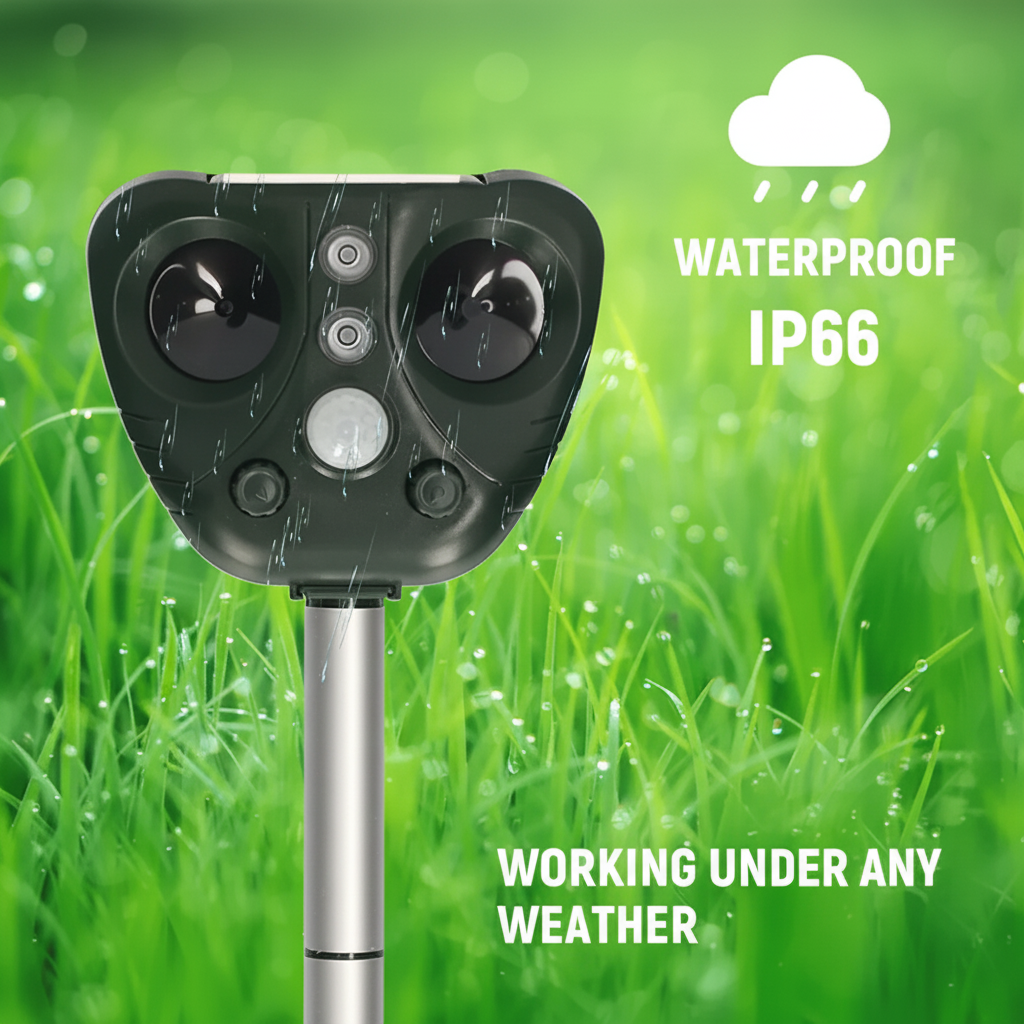Solar Ultrasonic Animal Repeller Motion Sensor LED Waterproof Outdoor Stake - Image 3