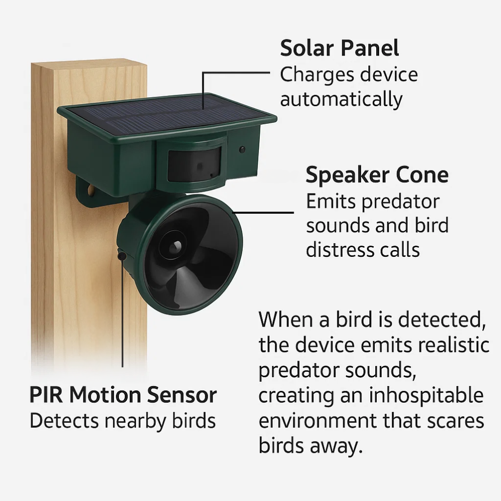 Solar Ultrasonic Bird Deterrent with Motion Sensor and Adjustable Frequency - Image 2