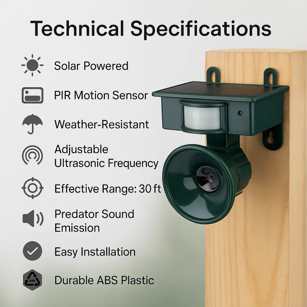 Solar Ultrasonic Bird Deterrent with Motion Sensor and Adjustable Frequency - Image 4