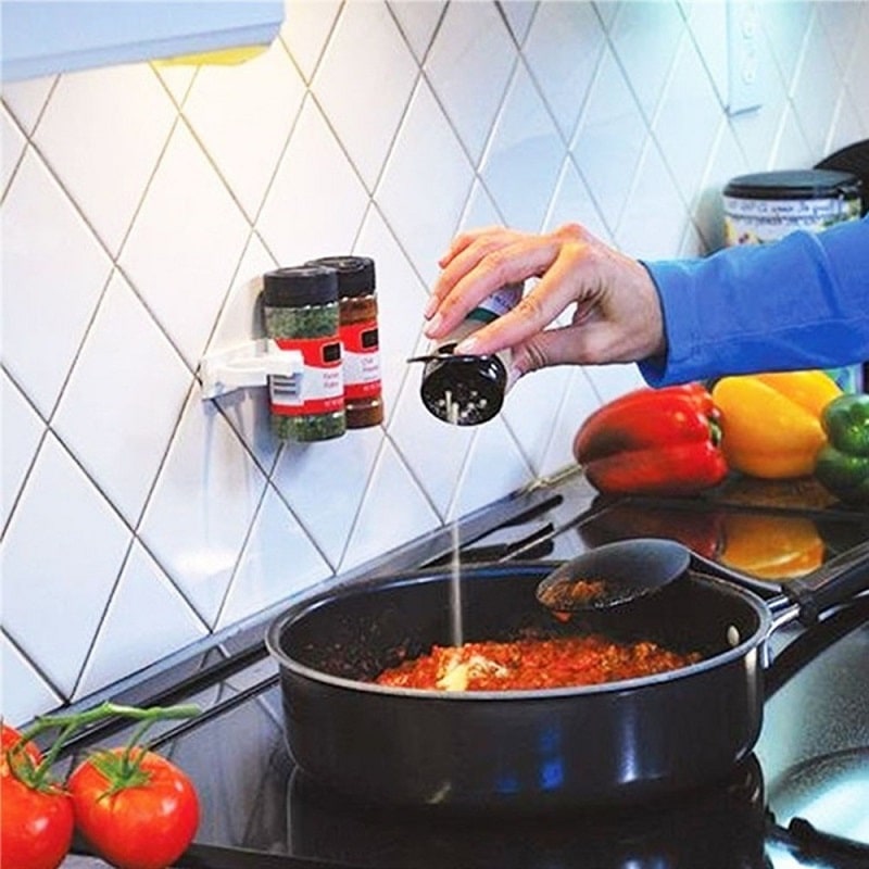 Spice Organizer Kitchen Cabinet Wall Hanging Rack with Adhesive Gripper Clips - Image 10