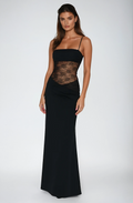 Square Neck Sheer Lace Panel Slip Long Evening Gown