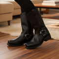 Square Toe Boots Mens Motorcycle Harness Leather Studs Non Slip Oil Resistant Sole - Image 1