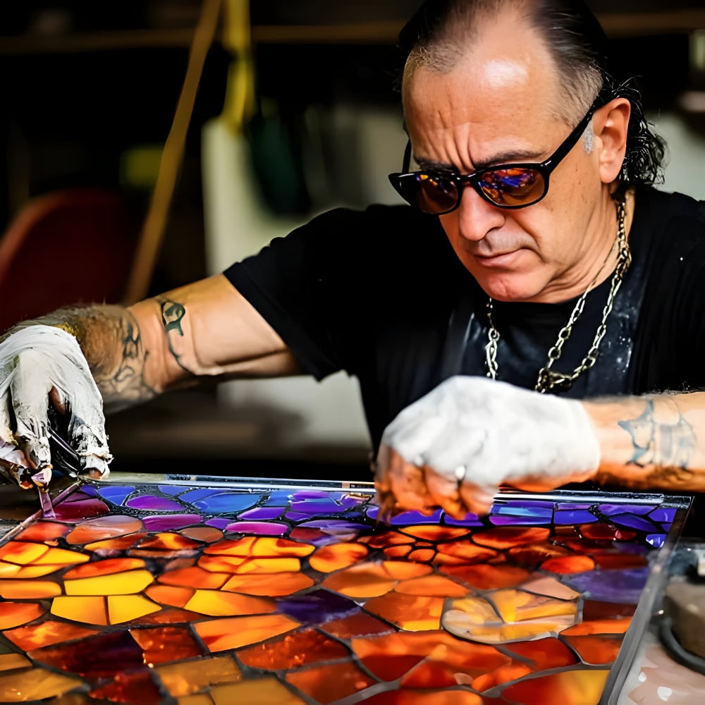 Stained Glass Cat Lamp with Green Eyes and Colorful Mosaic Tiffany Light - Image 5