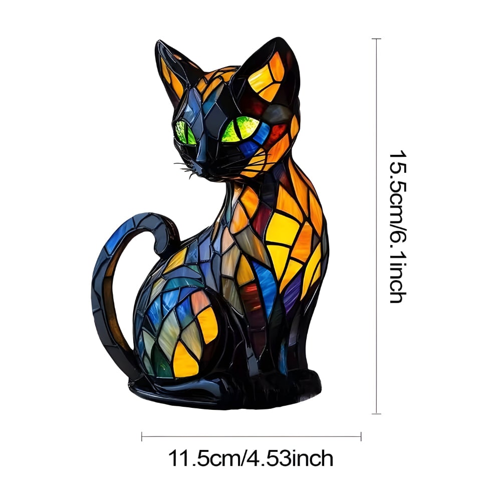 Stained Glass Cat Lamp with Green Eyes and Colorful Mosaic Tiffany Light - Image 7