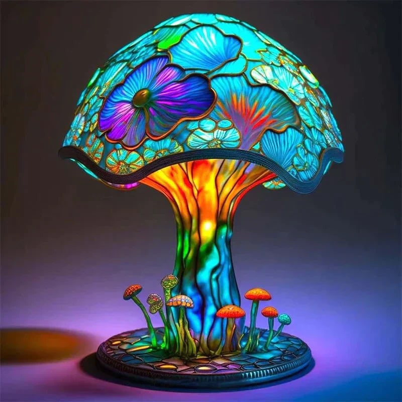 Stained Glass Table Lamp with LED Light and Organic Design - Image 1