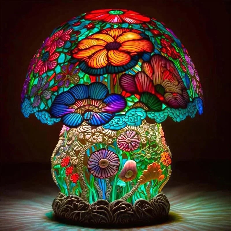 Stained Glass Table Lamp with LED Light and Organic Design - Image 2