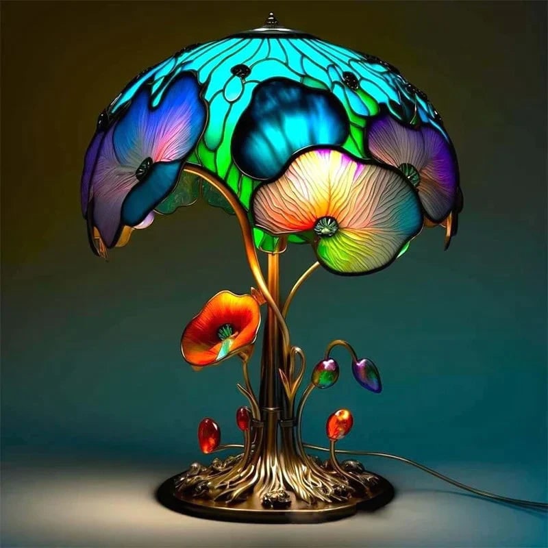 Stained Glass Table Lamp with LED Light and Organic Design - Image 3