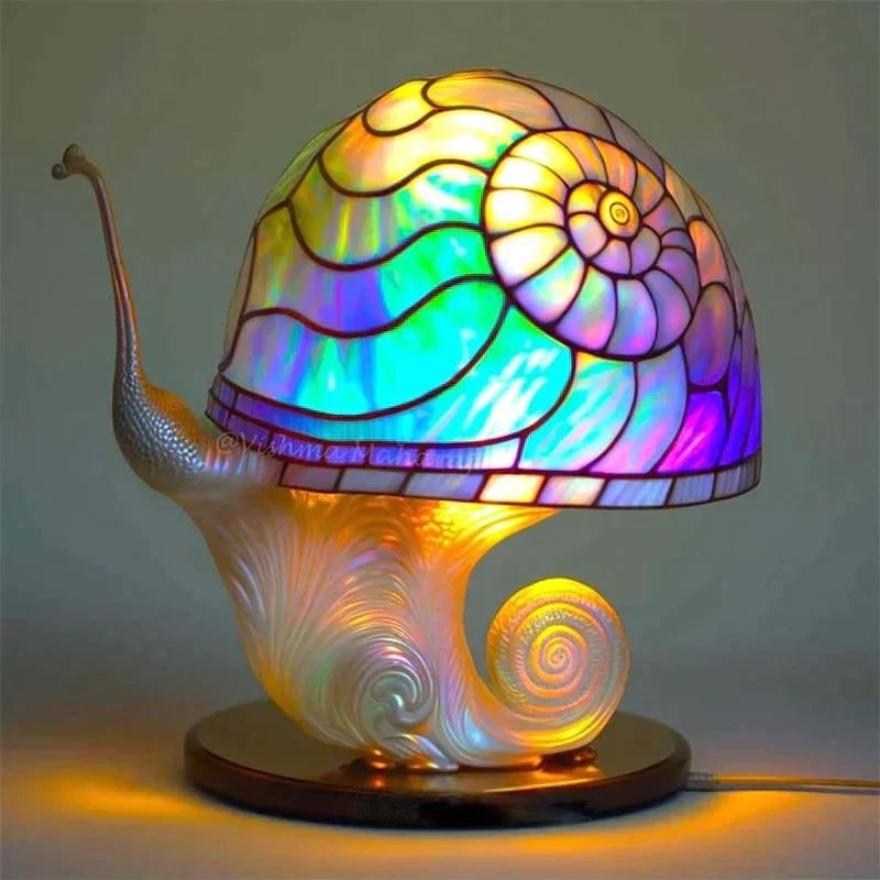 Stained Glass Table Lamp with LED Light and Organic Design - Image 4