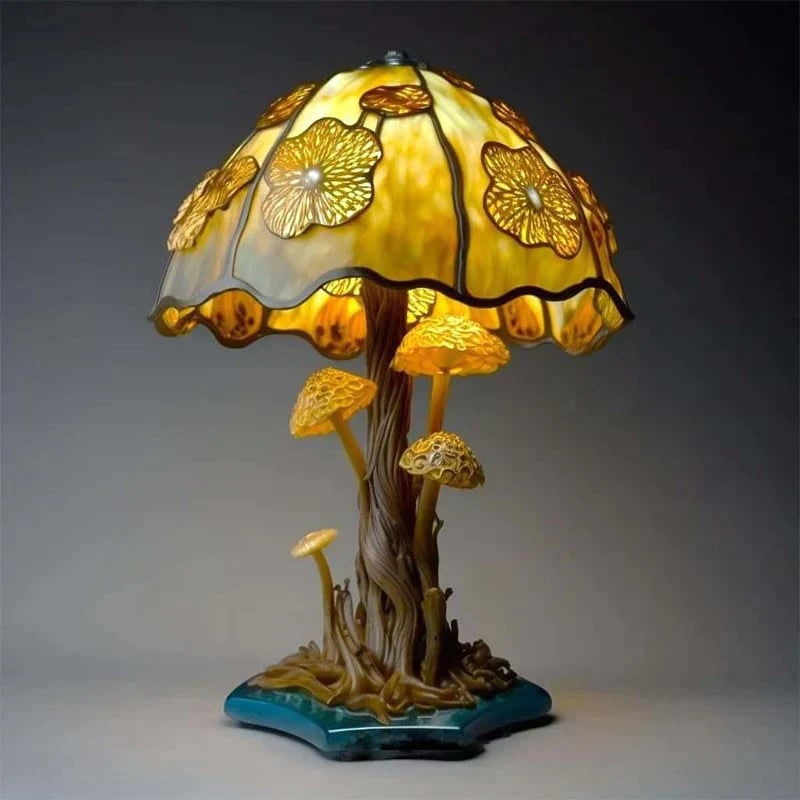Stained Glass Table Lamp with LED Light and Organic Design - Image 5
