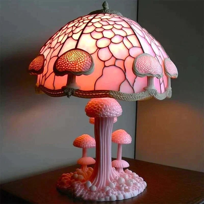 Stained Glass Table Lamp with LED Light and Organic Design - Image 6