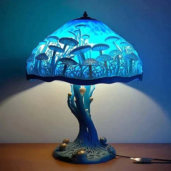 Stained Glass Table Lamp with LED Light and Organic Design - Image 8