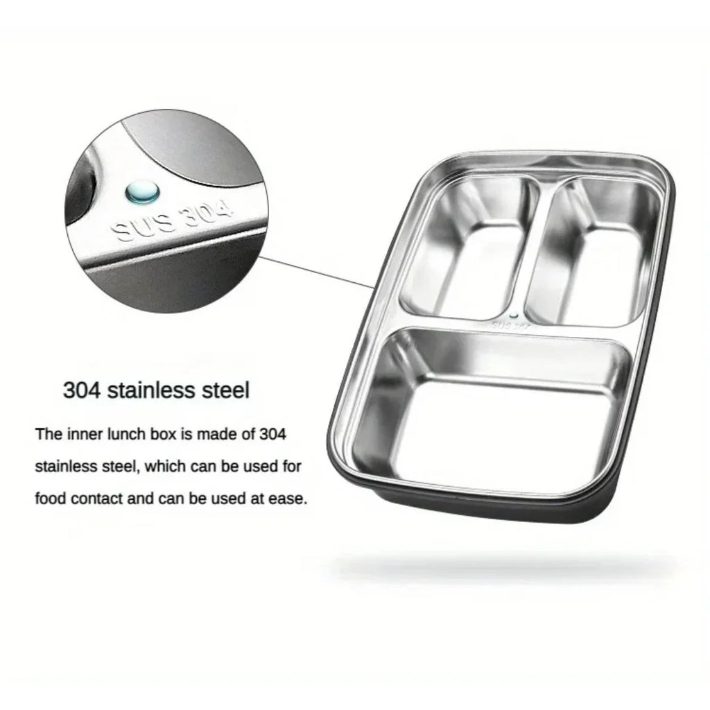 Stainless Steel Bento Lunch Box with Airtight Compartments and Included Cutlery - Image 6