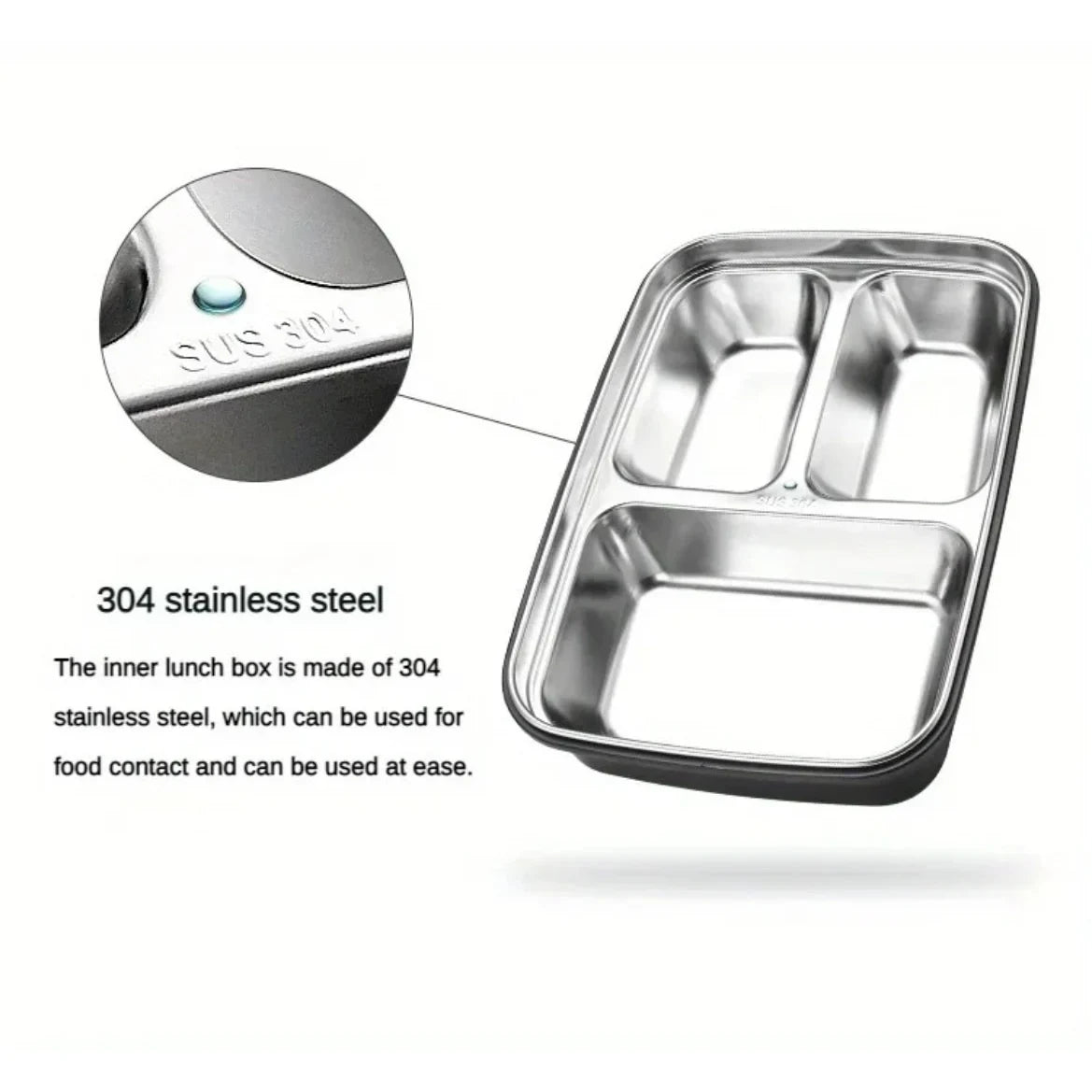 Stainless Steel Bento Lunch Box with Airtight Compartments and Included Cutlery - Image 6