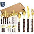 Stainless Steel Flatware Set with Bamboo Handles for 6 24-Piece Cutlery - Image 1