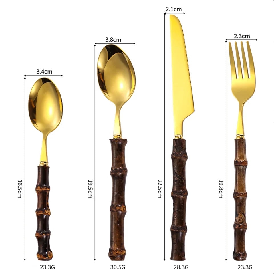 Stainless Steel Flatware Set with Bamboo Handles for 6 24-Piece Cutlery - Image 6