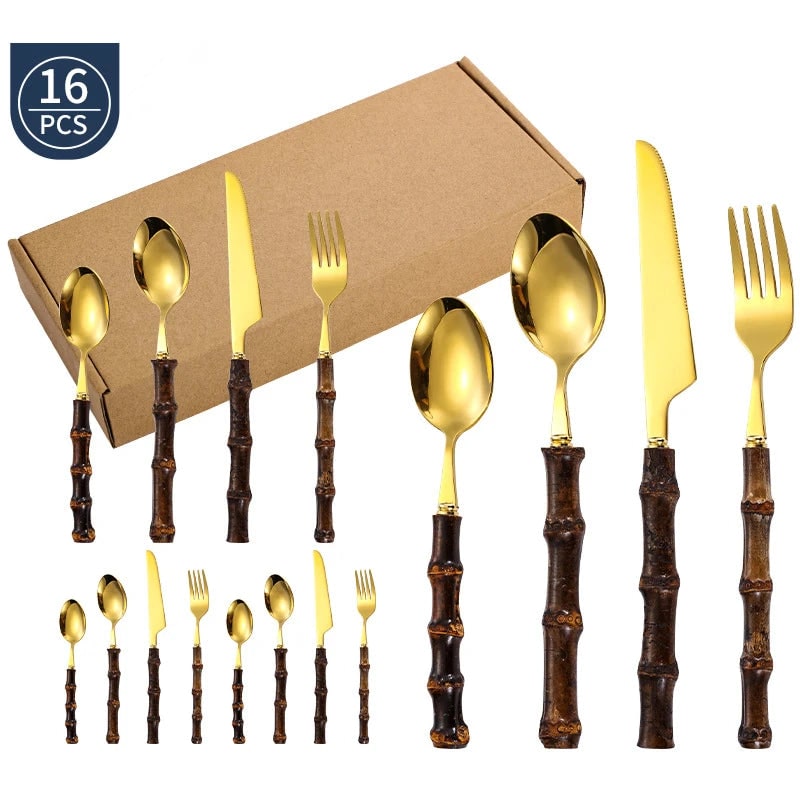 Stainless Steel Flatware Set with Bamboo Handles for 6 24-Piece Cutlery - Image 7