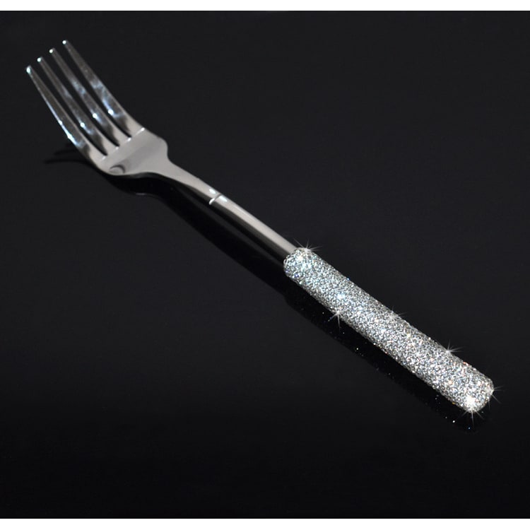 Stainless Steel Flatware Set with Rhinestone Handles and Gold Plating Options 20 Piece - Image 1