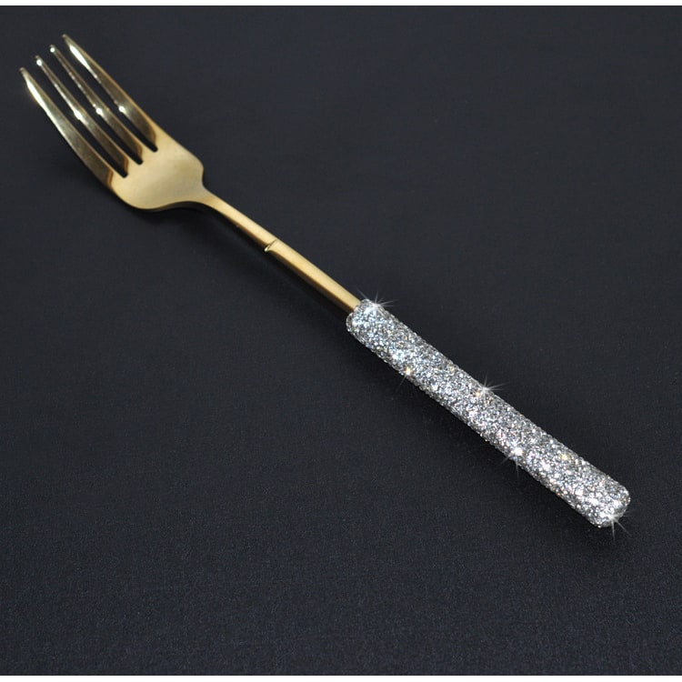 Stainless Steel Flatware Set with Rhinestone Handles and Gold Plating Options 20 Piece - Image 2