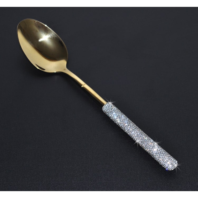 Stainless Steel Flatware Set with Rhinestone Handles and Gold Plating Options 20 Piece - Image 5