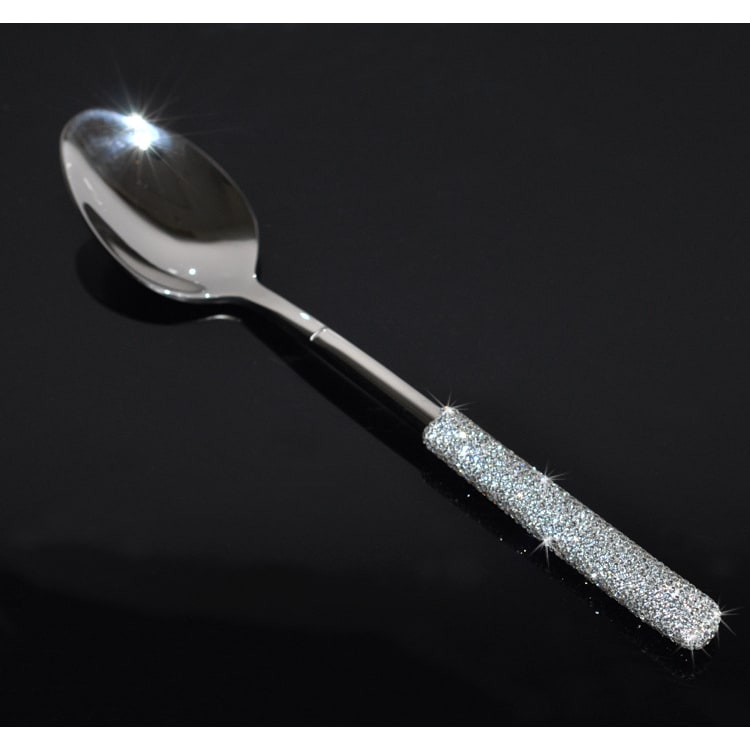 Stainless Steel Flatware Set with Rhinestone Handles and Gold Plating Options 20 Piece - Image 6