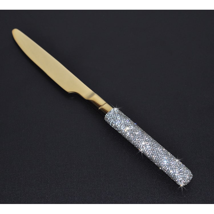 Stainless Steel Flatware Set with Rhinestone Handles and Gold Plating Options 20 Piece - Image 8