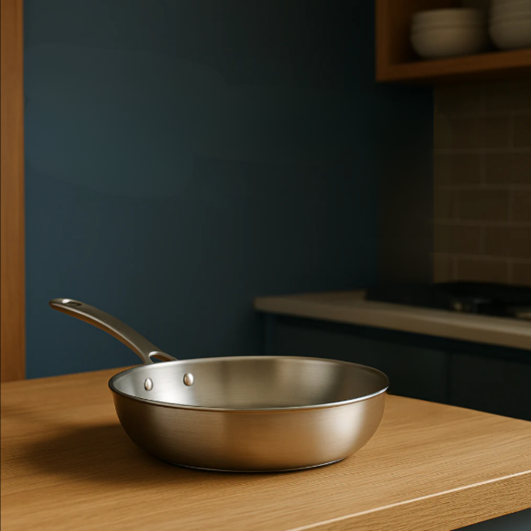 Stainless Steel Frying Pan with Hammered Interior and Induction Base - Image 1