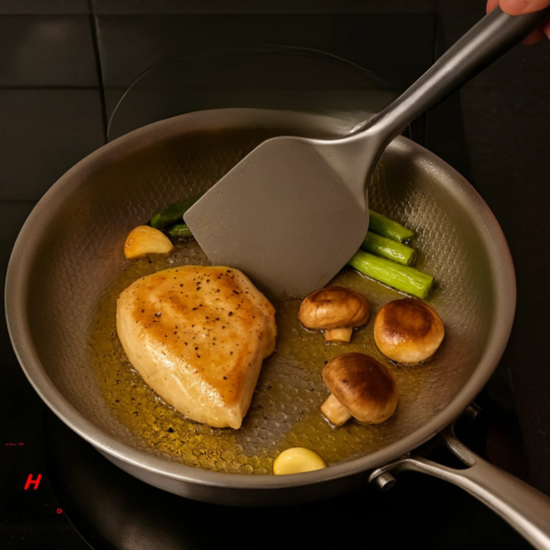 Stainless Steel Frying Pan with Hammered Interior and Induction Base - Image 4