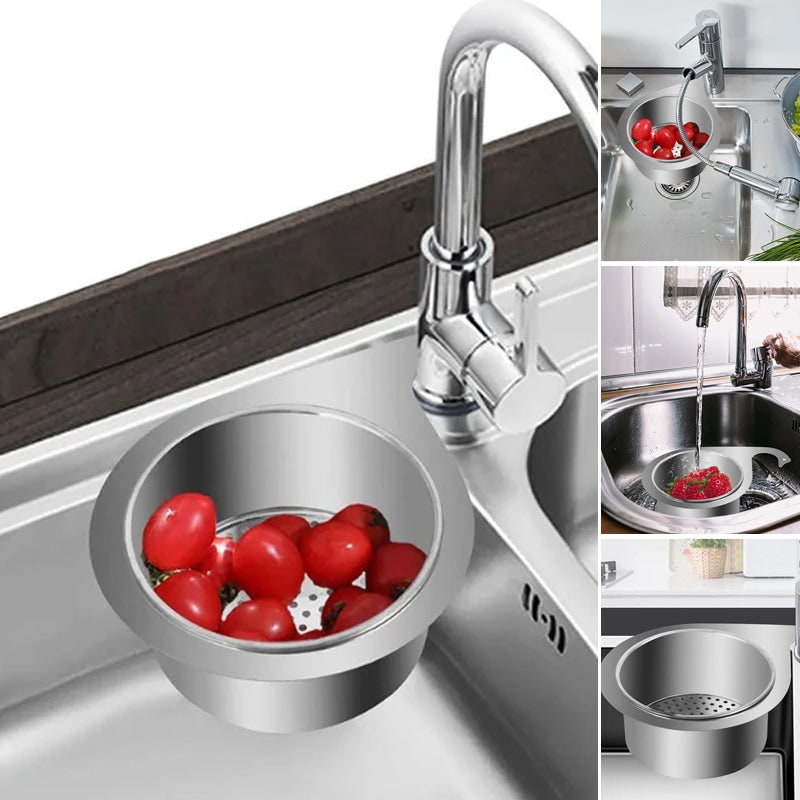 Stainless Steel Sink Strainer Basket with Hanging Faucet Mount and Quick-Drain Holes - Image 2