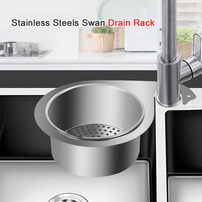 Stainless Steel Sink Strainer Basket with Hanging Faucet Mount and Quick-Drain Holes - Image 3