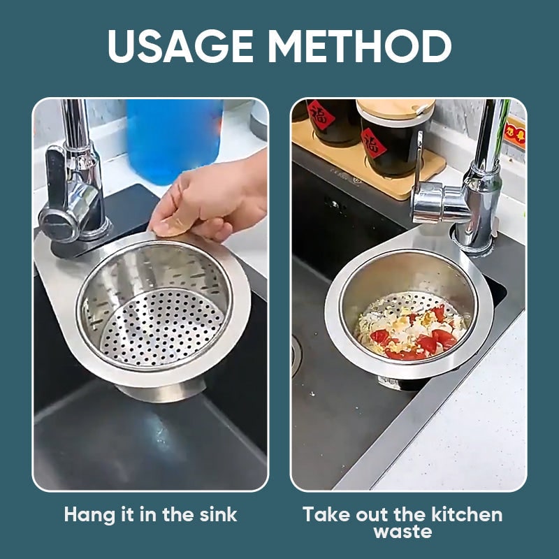 Stainless Steel Sink Strainer Basket with Hanging Faucet Mount and Quick-Drain Holes - Image 5