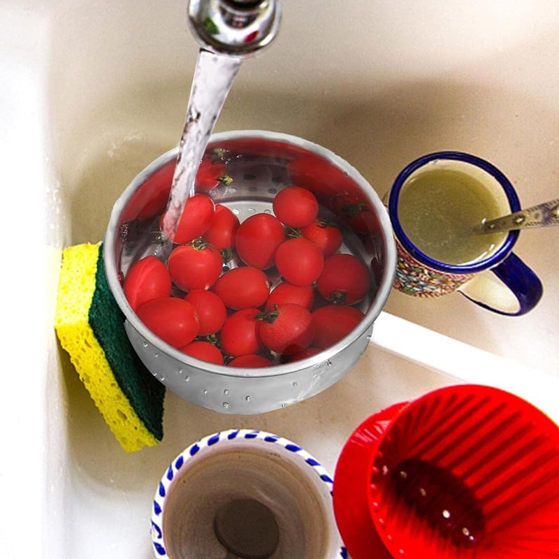 Stainless Steel Sink Strainer Basket with Hanging Faucet Mount and Quick-Drain Holes - Image 7