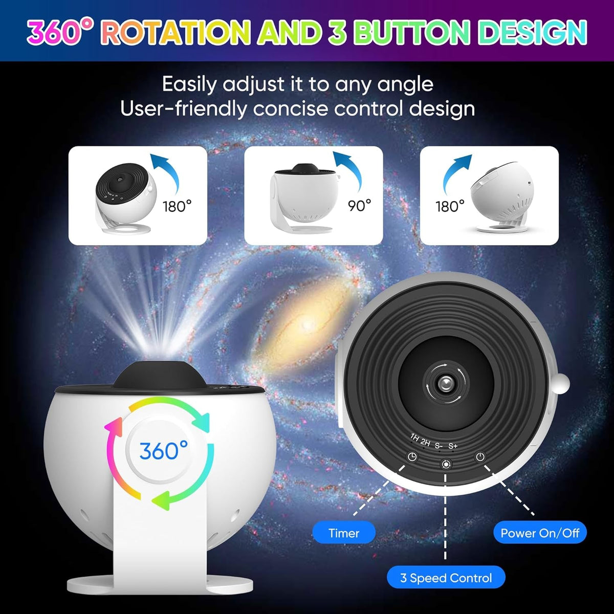 Star Projector Night Light with Galaxy Nebula Ceiling Projection and Adjustable Stand - Image 3