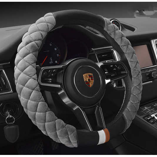 Steering Wheel Cover for Car with Plush Quilted Diamond Pattern and Padded Grip 38cm - Image 1