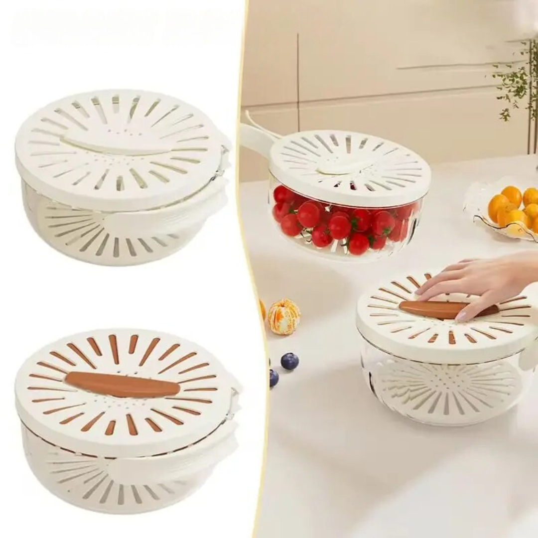 Storage Container with Draining Lid and Handle for Produce Washing and Refrigerator - Image 1