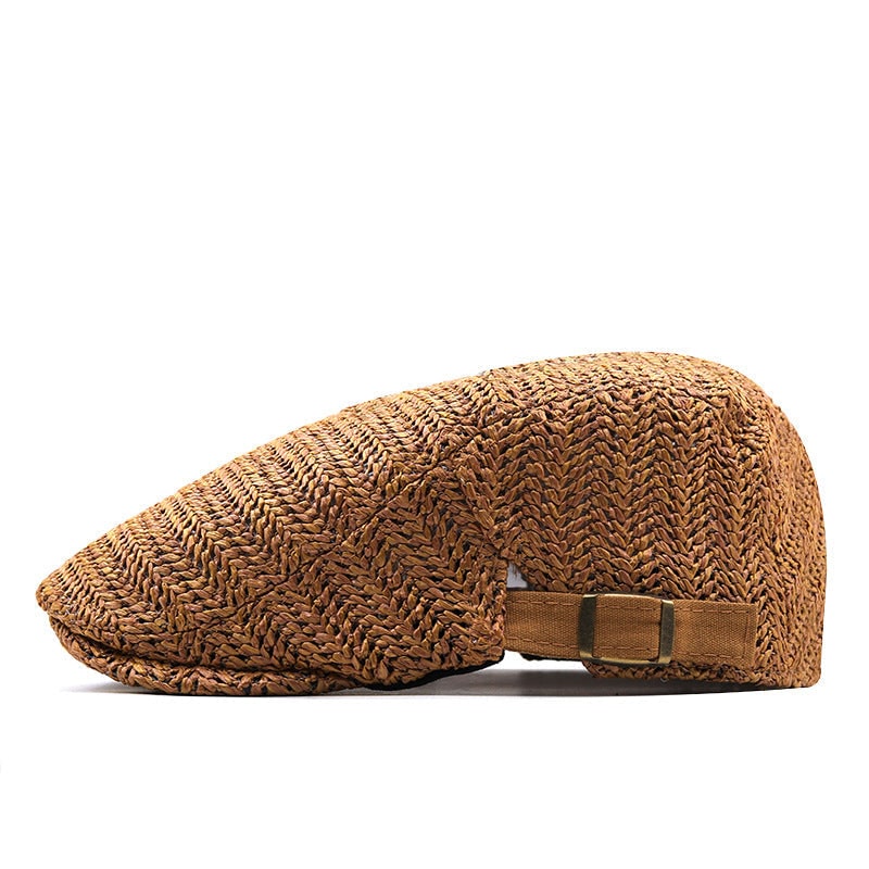 Straw Flat Cap with Breathable Chevron Weave and Adjustable Back Strap Paddy - Image 2