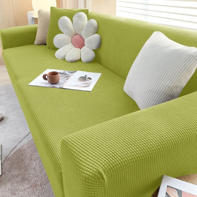 Stretch Fitted Sofa Slipcover with Elastic Waffle Knit and Armrest Coverage Outdoor With Cover - Image 10