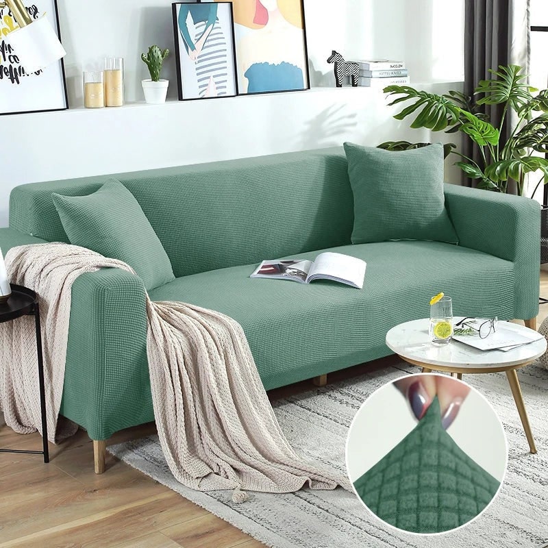 Stretch Fitted Sofa Slipcover with Elastic Waffle Knit and Armrest Coverage Outdoor With Cover - Image 11