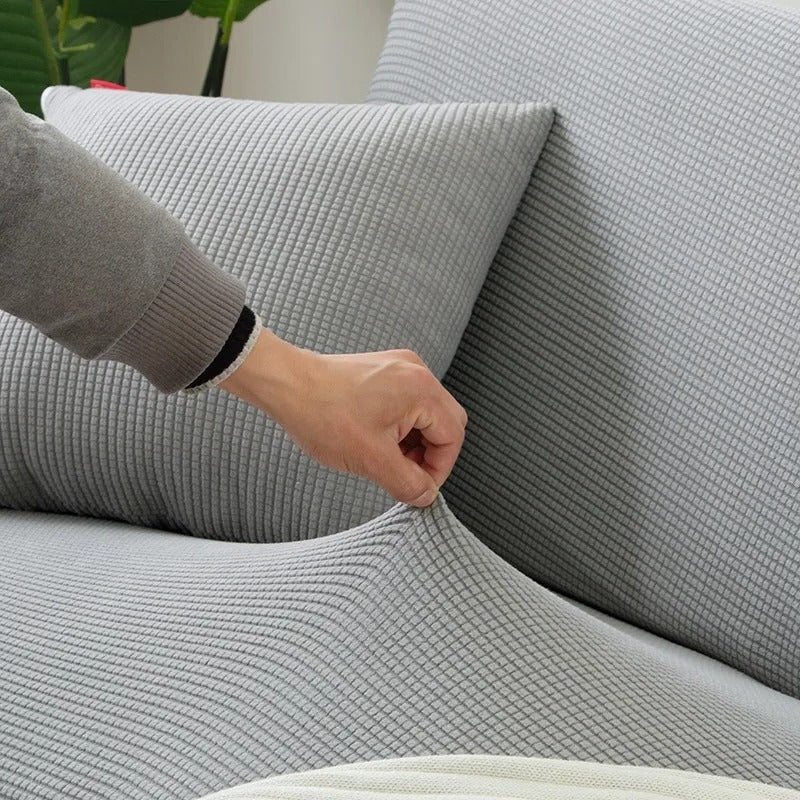 Stretch Fitted Sofa Slipcover with Elastic Waffle Knit and Armrest Coverage Outdoor With Cover - Image 13