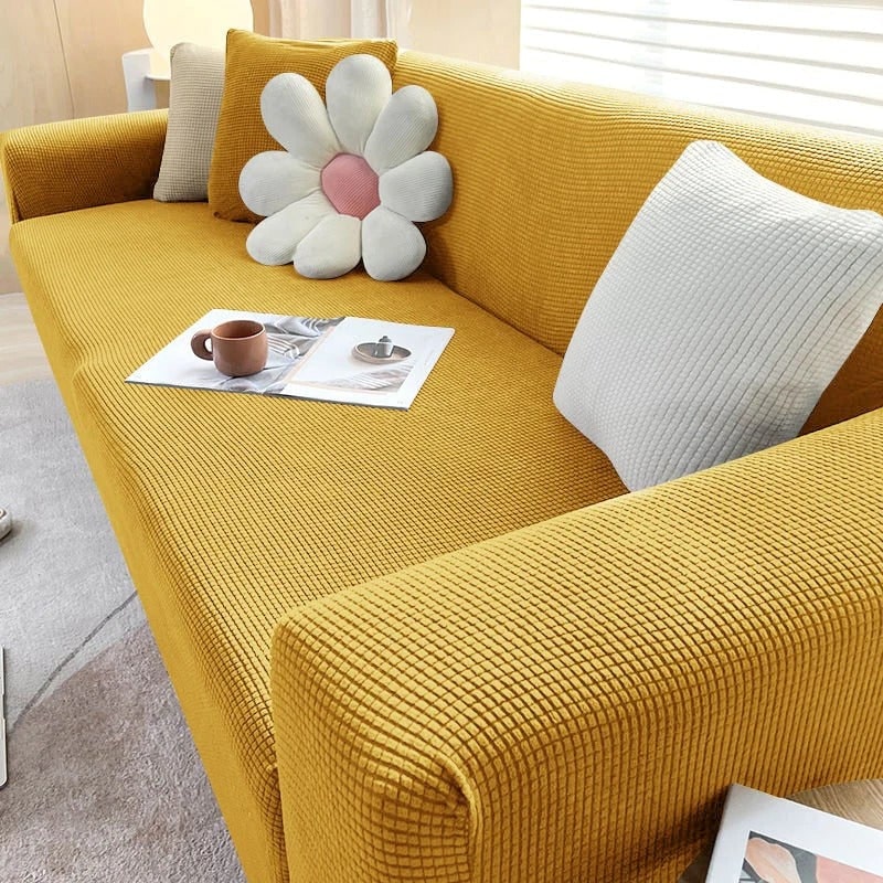 Stretch Fitted Sofa Slipcover with Elastic Waffle Knit and Armrest Coverage Outdoor With Cover - Image 15