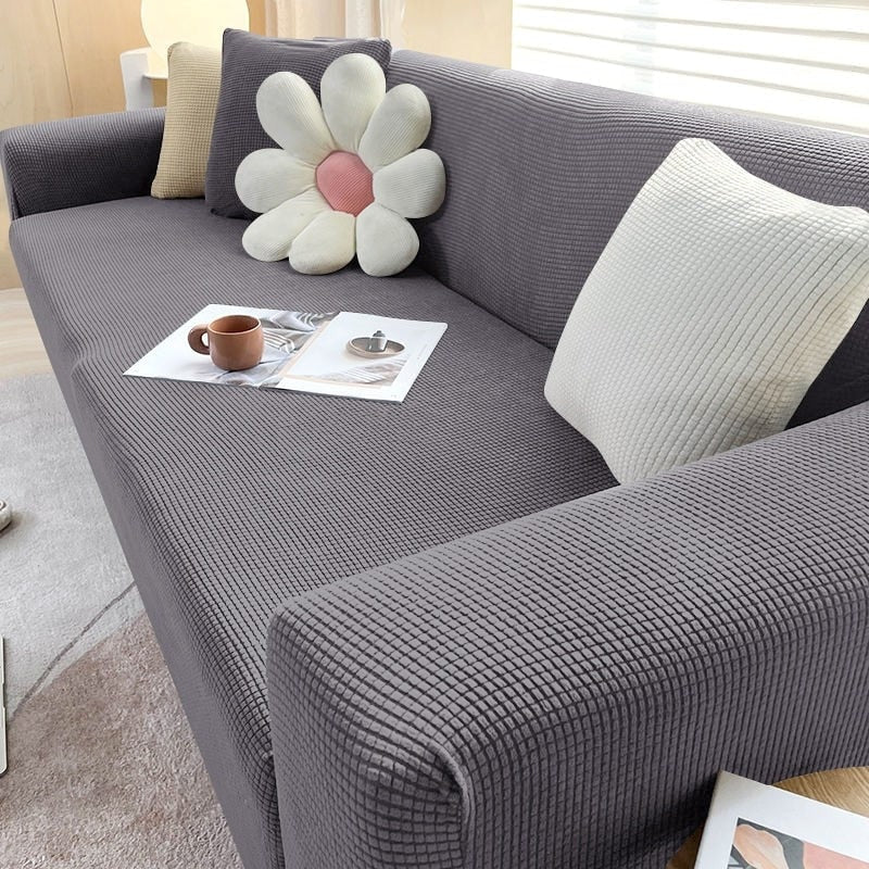 Stretch Fitted Sofa Slipcover with Elastic Waffle Knit and Armrest Coverage Outdoor With Cover - Image 2